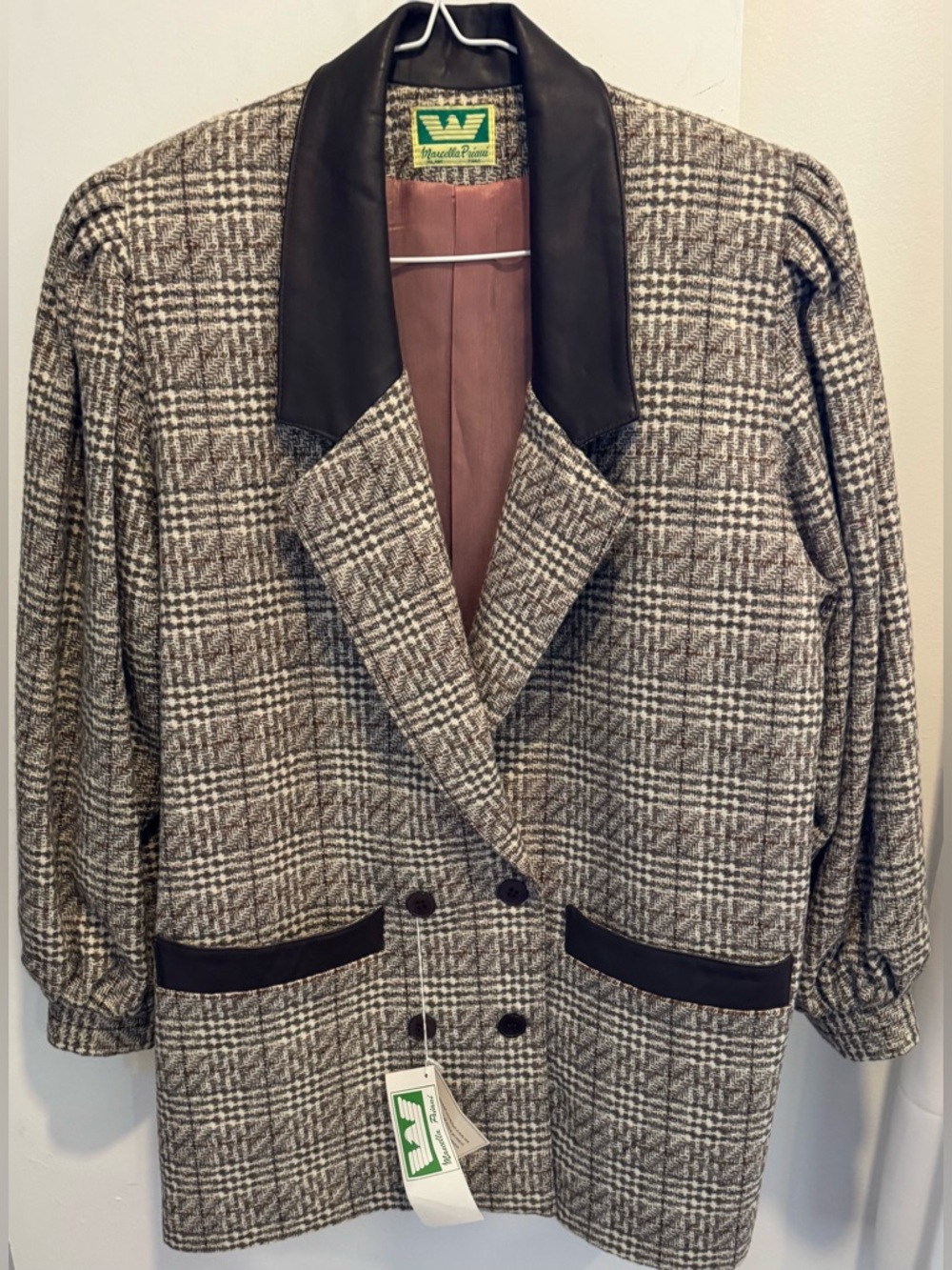 NWT Vintage Priani 💯 woolpower blazer jacket plaid puff oversized paris milan L